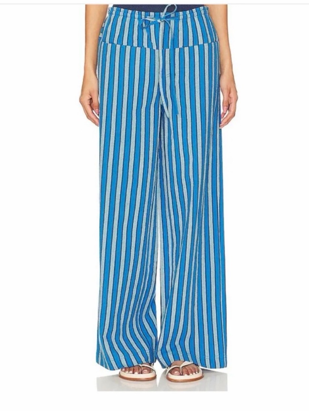 Free People Striped Wide-Leg Blue Lounge Pants